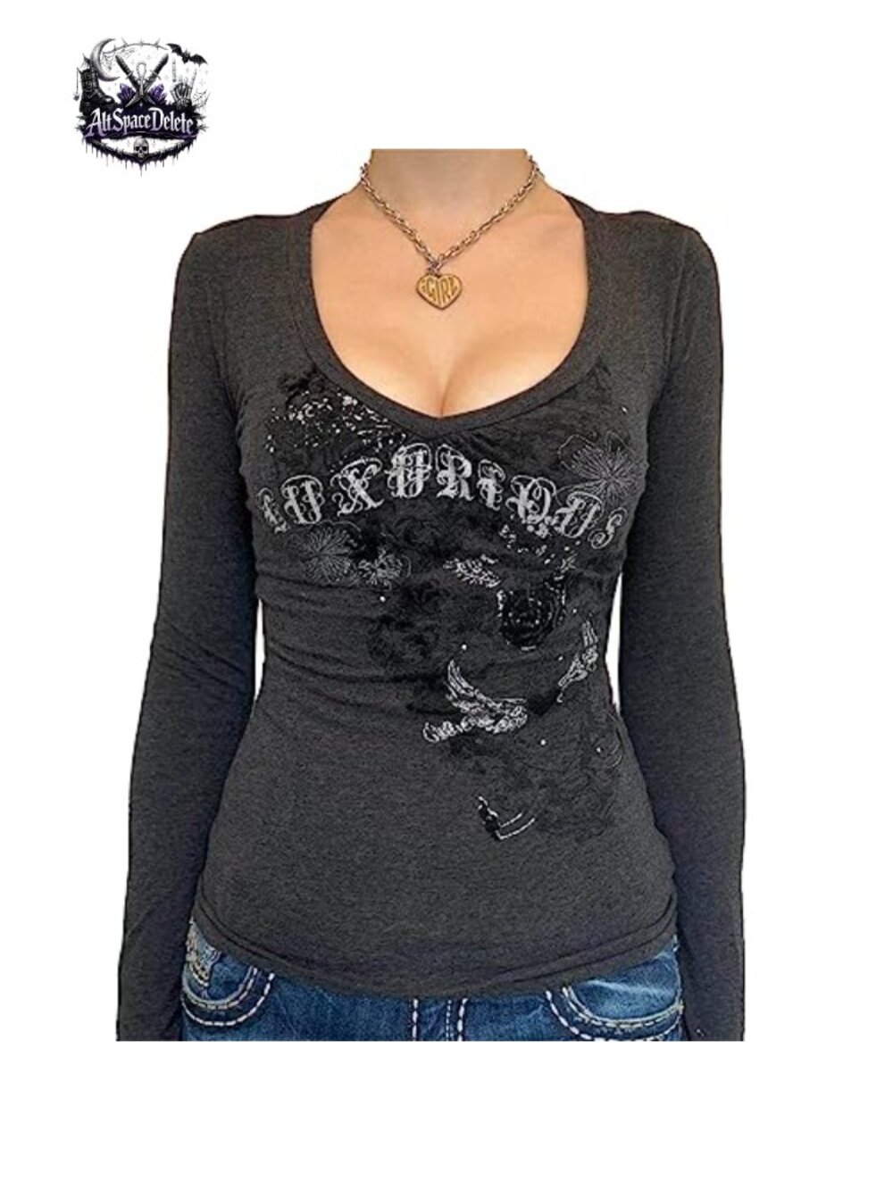 Y2K Grunge Long Sleeve Crew Neck T-Shirt Slim Fit Vintage Graphic Top